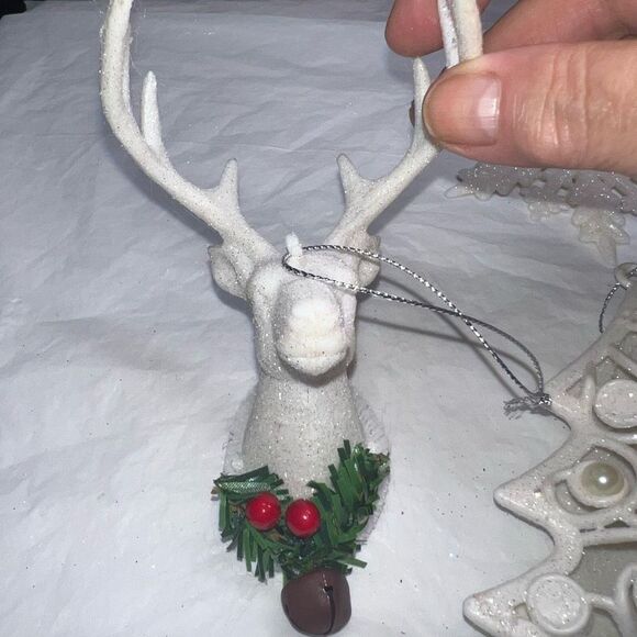 Set of Four Winter Wonderland White and Sparkle Ornaments - Picture 3 of 8